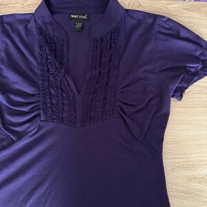 Wet Seal Y2K Medium Purple Blouse Ruffle Office 2000s Preppy Puff Short Sleeve
